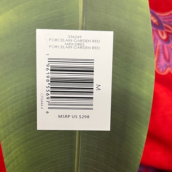 NWT Farm Rio Red Porcelain Garden Premium Linen Midi Dress M - Picture 7 of 7